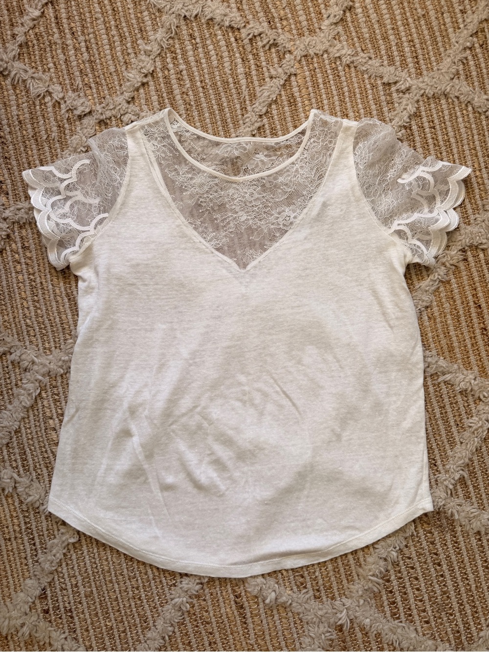 SANDRO Paris Lace Cream Short Sleeve Camisole